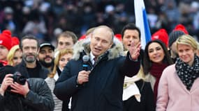 Le président russe Vladimir Poutine lors d'un meeting de soutien à sa candidature à Moscou, le 3 mars 2018.