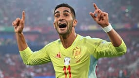 L'Espagnol Ferran Torres célèbre un but contre l'Albanie à l'Euro, le 24 juin 2024