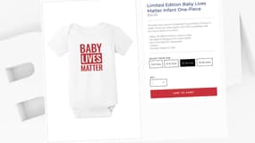 Les grenouillères "Baby Lives Matter" vendues par l'équipe de campagne de Donald Trump.