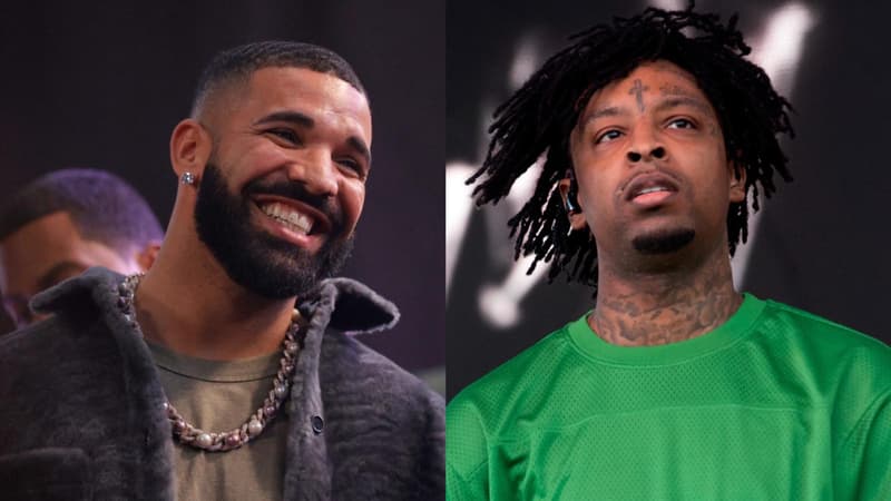 Les rappeurs Drake (à gauche) et 21 Savage (à droite). 