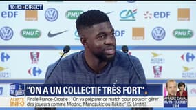 Coupe du monde: "Défensivement on a vachement progressé même s'il y a pas mal de jeunesse dans cette défense", affirme Samuel Umtiti en conférence de presse