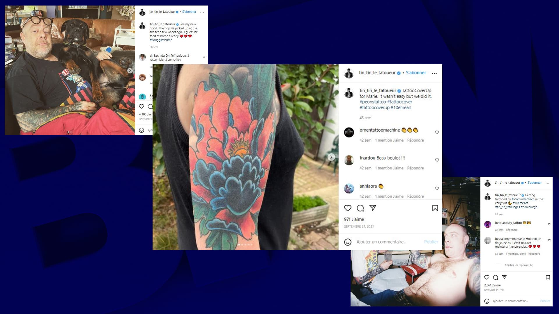 Montage montrant plusieurs publications issues du compte Instagram de Tin-Tin
