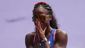 Cyréna Samba-Mayela après sa qualification pour la finale du 100m haies aux JO de Paris, le 9 août 2024