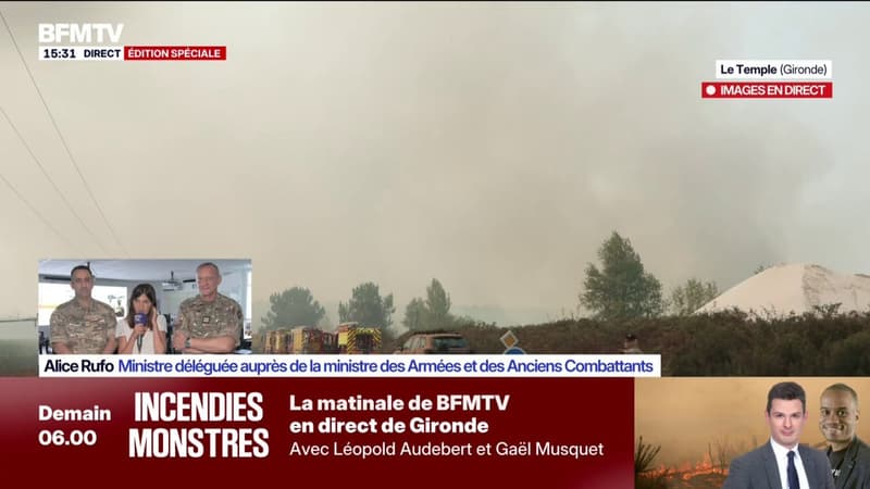 Incendie en Gironde: des flammes à proximité de sites militaires, "la situation est contrôlée" assure Alice Rufo
