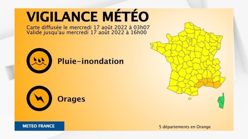 Cinq départements ont été placés en vigilance orange orages dans la nuit du mercredi 17 août