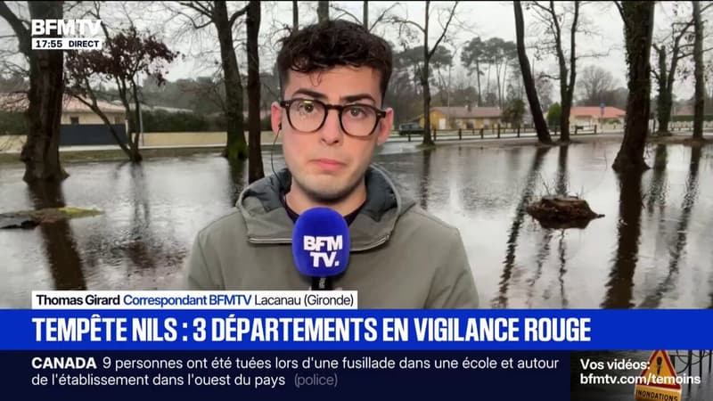 À quelques heures du passage de la tempête Nils, de premières routes sont inondées à Lacanau en Gironde