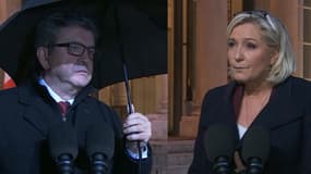 Jean-Luc Mélenchon et Marine Le Pen lors de leurs sorties respectives de l'Elysée ce mercredi.