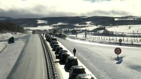 L'A75 bloquée ce lundi en raison d'un important amas de de neige après le passage de la tempête Bella