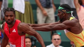 Noah Lyles et Kenny Bednarek lors des sélection américaines pour les Mondiaux d'athlétisme, le 3 août 2025 à Eugene