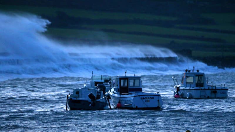 Vents violents dans le port d'Auberville dans le Calvados le 8 février 2016