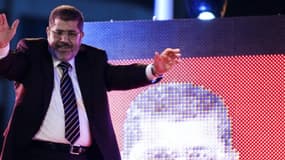 Mohamed Morsi, président de l'Egypte, et leader des Frères musulmans, pendant la campagne présidentielle le 12 mai 2012.