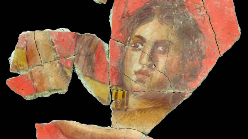 Personnage jouant d'une sorte de harpe, détail de la fresque romaine mise au jour à Arles.