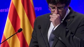 Carles Puigdemont durant sa conférence de presse le 02 octobre 2017.