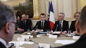 Edouard Philippe, Emmanuel Macron et François de Rugy à l'Elysée le 10 décembre.