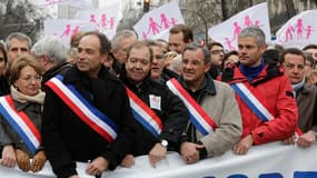 Jean-François Copé (à gauche) lors de la manifestation contre le mariage gay.