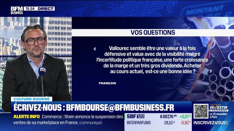 Culture Bourse : « Vallourec semble être une valeur avec de la visibilité malgré l'incertitude politique, une forte croissance de la marge et un très gros dividende. Acheter au cour actuel, est-ce une bonne idée ? », par Antoine Larigaudrie - 05/11