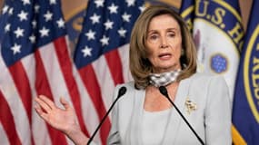 La cheffe des démocrates au Congrès Nancy Pelosi le 13 août 2020, lors de sa conférence de presse hebdomadaire à Washington