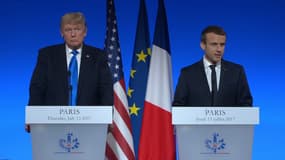 Donald Trump et Emmanuel Macron, durant leur conférence de presse. 