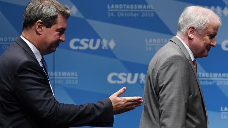Le ministre président de la Bavière Markus Söder et le ministre de l'Intérieur Ernst Seehofer en campagne pour la CSU pour les élections régionales