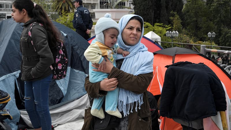 Photo de réfugiés en Grèce.