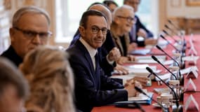 Bruno Retailleau lors d'une réunion du Comité interministériel de contrôle de l'immigration (CICI) à l'hôtel Matignon à Paris, le 26 février 2025.