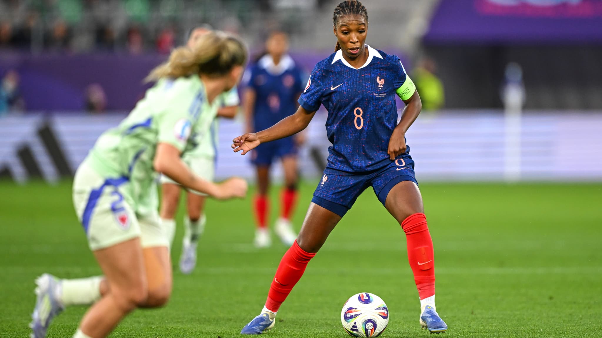 Grace Geyoro face au Pays de Galles lors de l'Euro, le 9 juillet 2025. Grace Geyoro face au Pays de Galles lors de l'Euro, le 9 juillet 2025.