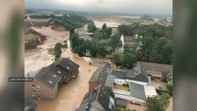 Des victimes et des disparus sont à déplorer après un glissement de terrain à Erftstadt-Blessem (Allemagne), le 16 juillet 2021.