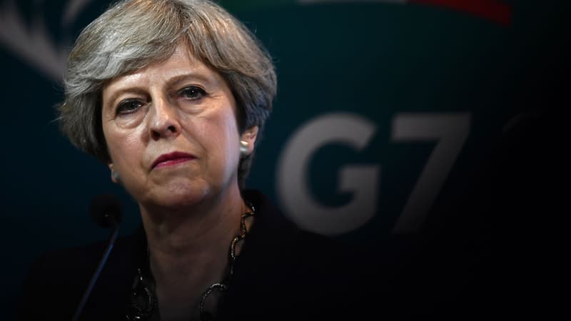 La Première ministre britannique Theresa May lors d'une conférence de presse au sommet du G7, le 26 mai 2017 à Taormina, en Sicile.