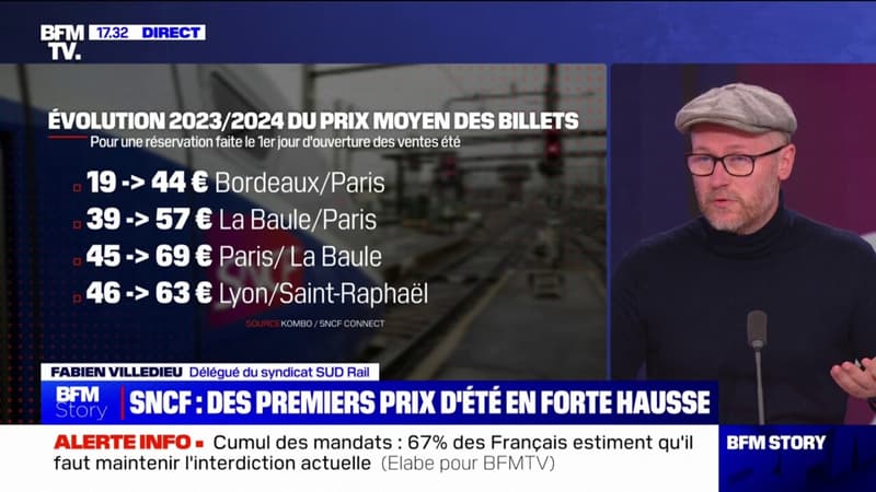 SNCF: Les prix vont continuer d'augmenter, affirme Fabien Villedieu (délégué SUD-Rail)