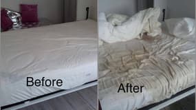 Montage avant/après montrant les dégâts dans son appartement, après trois semaines de location sur Airbnb