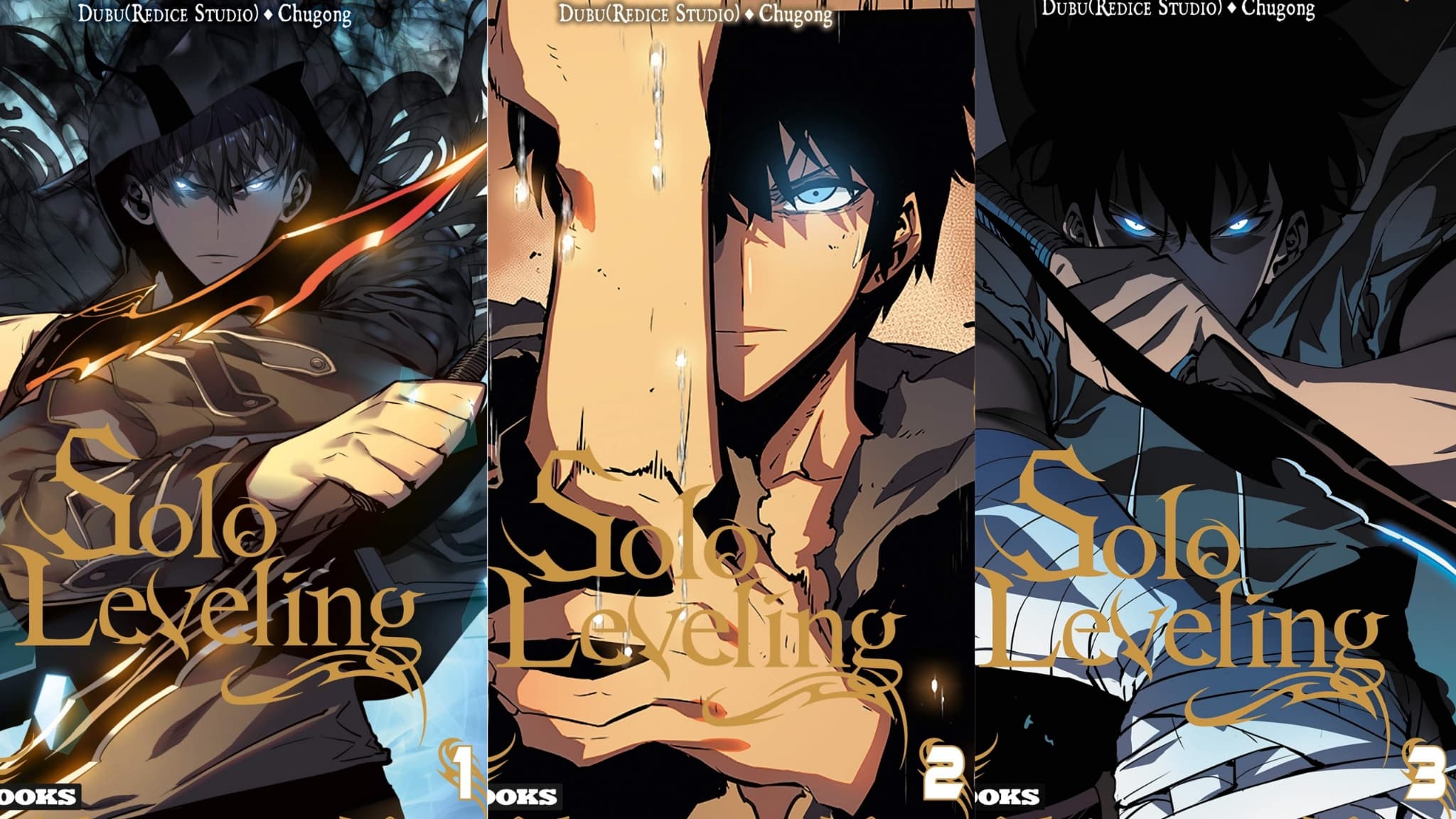 Les couvertures des trois premiers tomes de "Solo Leveling"
