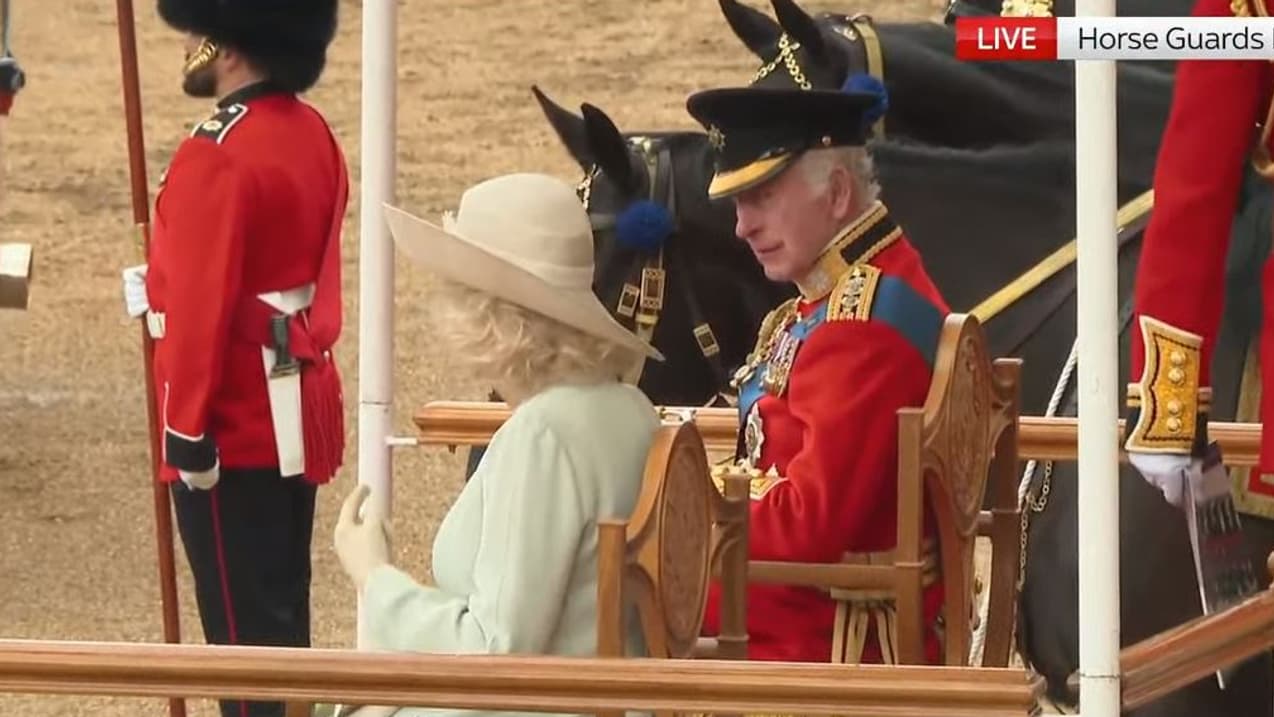 Le roi Charles et Camilla durant Trooping the Colour, le 15 juin 2024