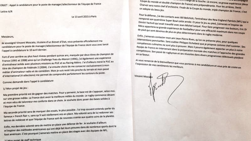 Le courrier adressé à Vincent Moscato au président de la FFR.