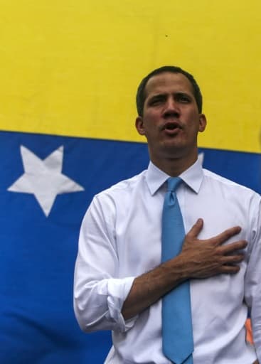 L'opposant vénézuélien Juan Guaido lors d'une manifestation à Caracas, le 10 mars 2020 L'opposant vénézuélien Juan Guaido lors d'une manifestation à Caracas, le 10 mars 2020