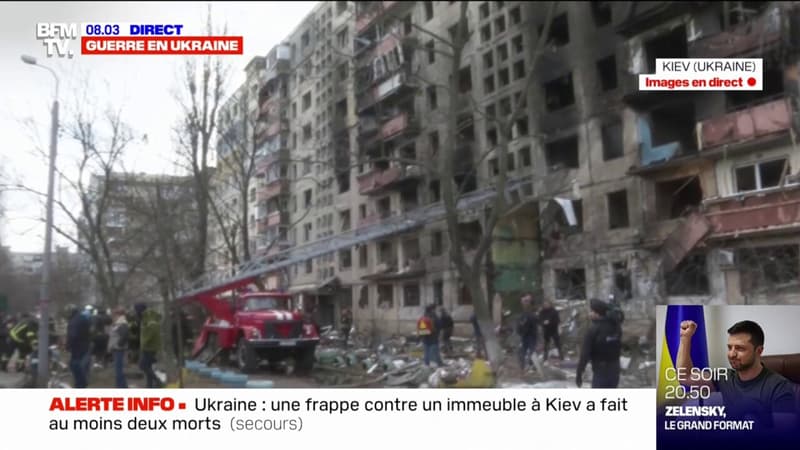 Guerre en Ukraine: les images d'un immeuble de Kiev bombardé par l'armée russe