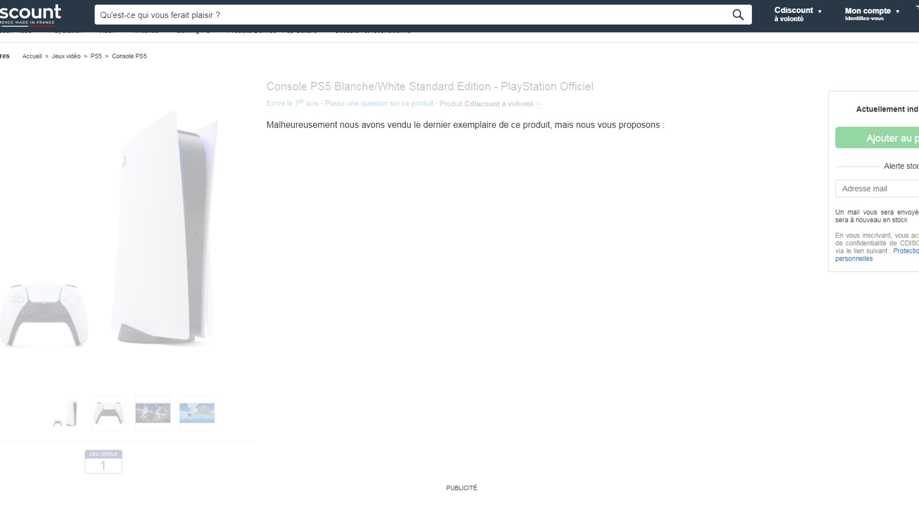 La PS5 indisponible sur le site de Cdiscount La PS5 indisponible sur le site de Cdiscount