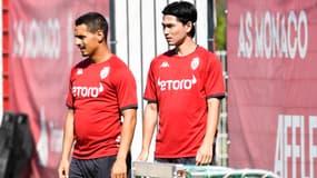 Wissam Ben Yedder avec Takumi Minamino pendant la préparation de Monaco, juillet 2022