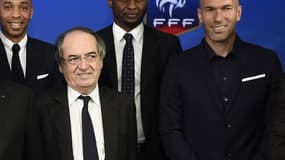 Noël Le Graët avec Thierry Henry, Patrick Vieira et Zinedine Zidane en 2015