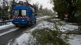 Un camion de la compagnie d'électricité Enedis, le 15 novembre 2019  en Ardèche