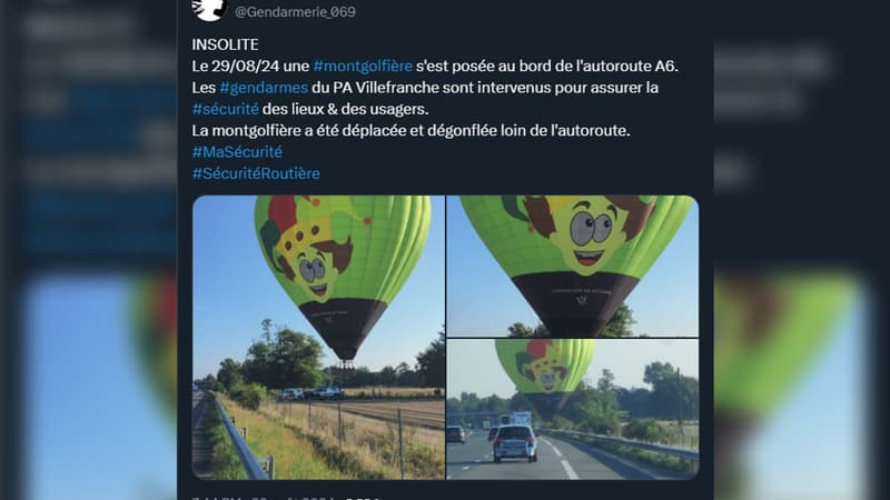 Rhône: une montgolfière se pose aux abords de l'autoroute A6 (1/1)