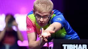 Le Français Felix Lebrun lors des 32e de finale du Championnat du monde de tennis de table (WTT) Montpellier 2024 à la Sud de France Arena à Perols, près de Montpellier, le 23 octobre 2024.