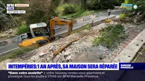 Marseille: un an après les intempéries qui avaient frappé les Bouches-du-Rhône, le mur de la maison de cette habitante va pouvoir être réparé