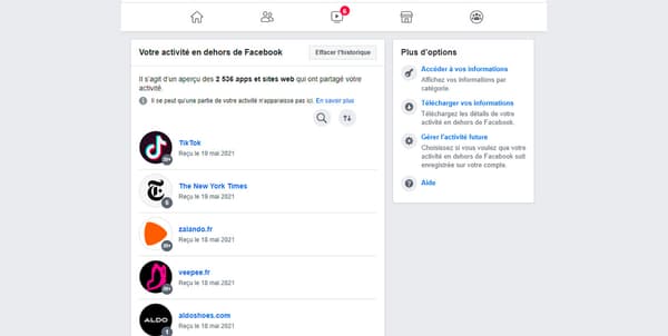 Page Facebook affichant les liens du réseau social avec les sites partenaires