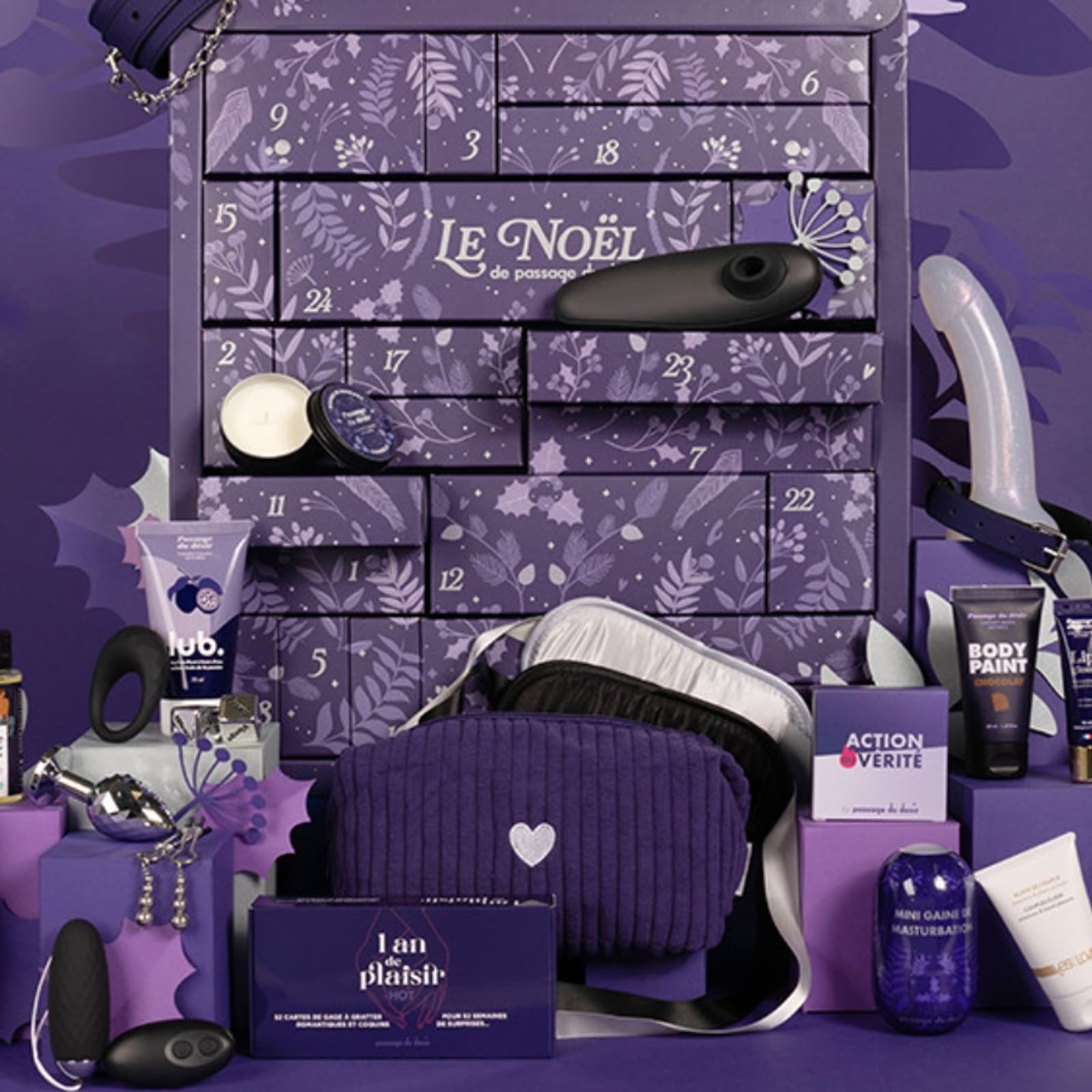 Calendrier De L'Avent Avec Bijoux VALIOSA - 24 Surprises, Collier Et Bracelet Serpent, 22 Breloques, Couleur Violette