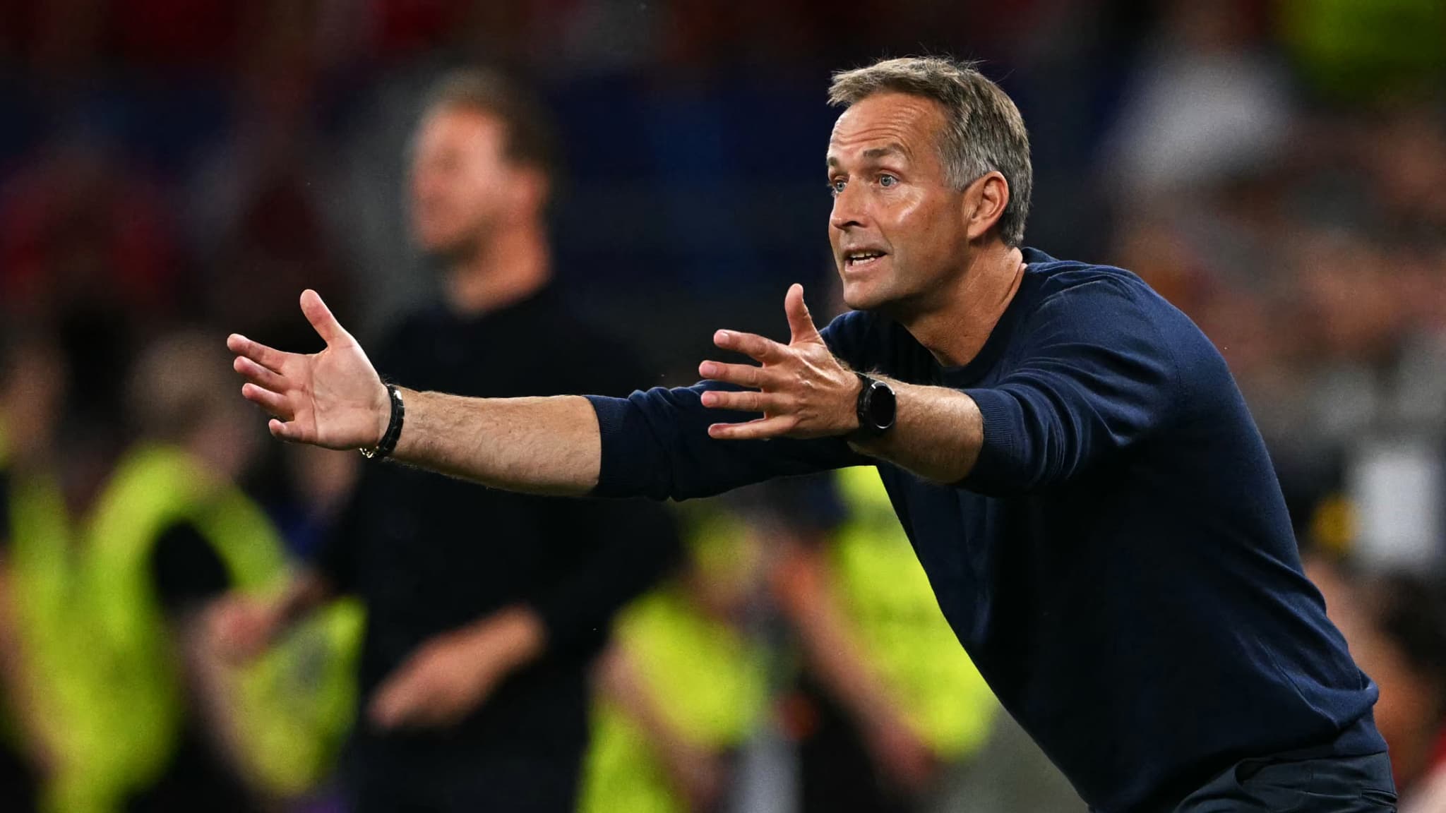 Le sélectionneur du Danemark Kasper Hjulmand face à l'Allemagne le 29 juin 2024 
