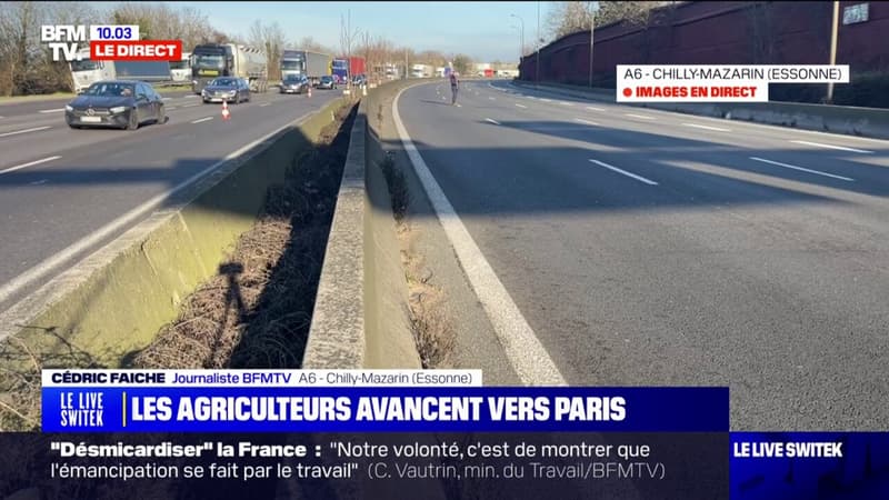 Les images de l'A6 fermée entre Savigny-sur-Orge et Chilly-Mazarin par des blindés de gendarmerie