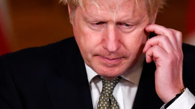 Le Premier ministre britannique Boris Johnson lors d'une conférence de presse virtuelle à Londres, le 12 octobre 2020