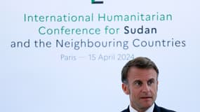 Le président français Emmanuel Macron préside une conférence internationale sur la guerre « oubliée » du Soudan, à Paris, le 15 avril 2024.