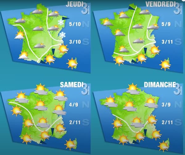 Prévisions météorologiques de Météo-France pour les  2, 3, 4 ou 5 février 2023