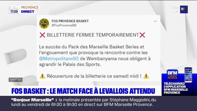 La billetterie du match entre Fos Provence Basket et Levallois est suspendue, tant l'engouement est important